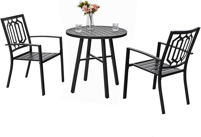 Metal Outdoor Patio Bistro Set 3 Piece Dining Furniture - Black