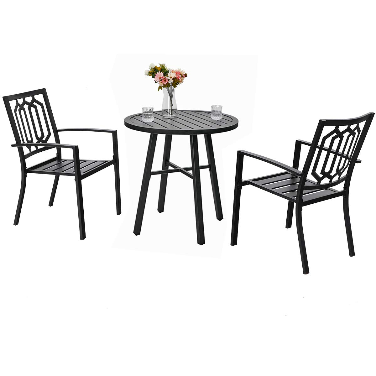 Metal Outdoor Patio Bistro Set 3 Piece Dining Furniture - Black