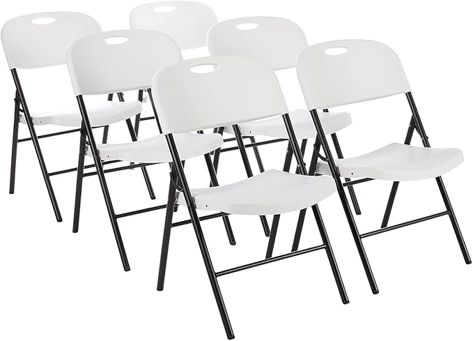 Foldable Portable Sturdy Folding Plastic Chair, 350-Pound Capacity, Black, 2-Pack