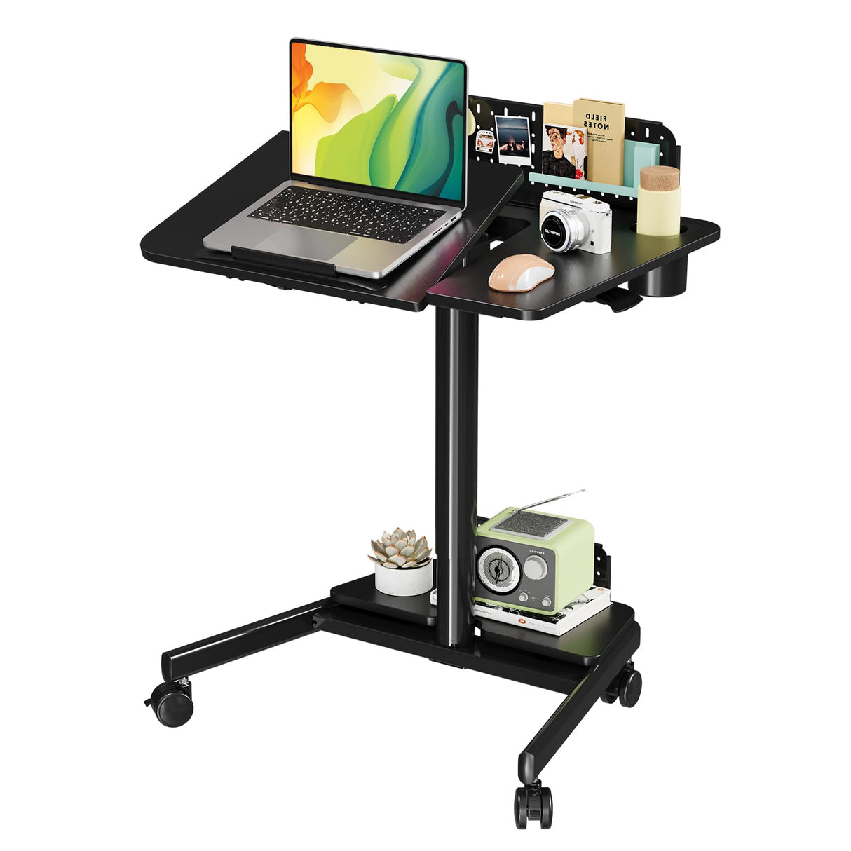 Mobile Standing Desk with 60° Tiltable Desktop, 28" Height Adjustable Rolling Desk