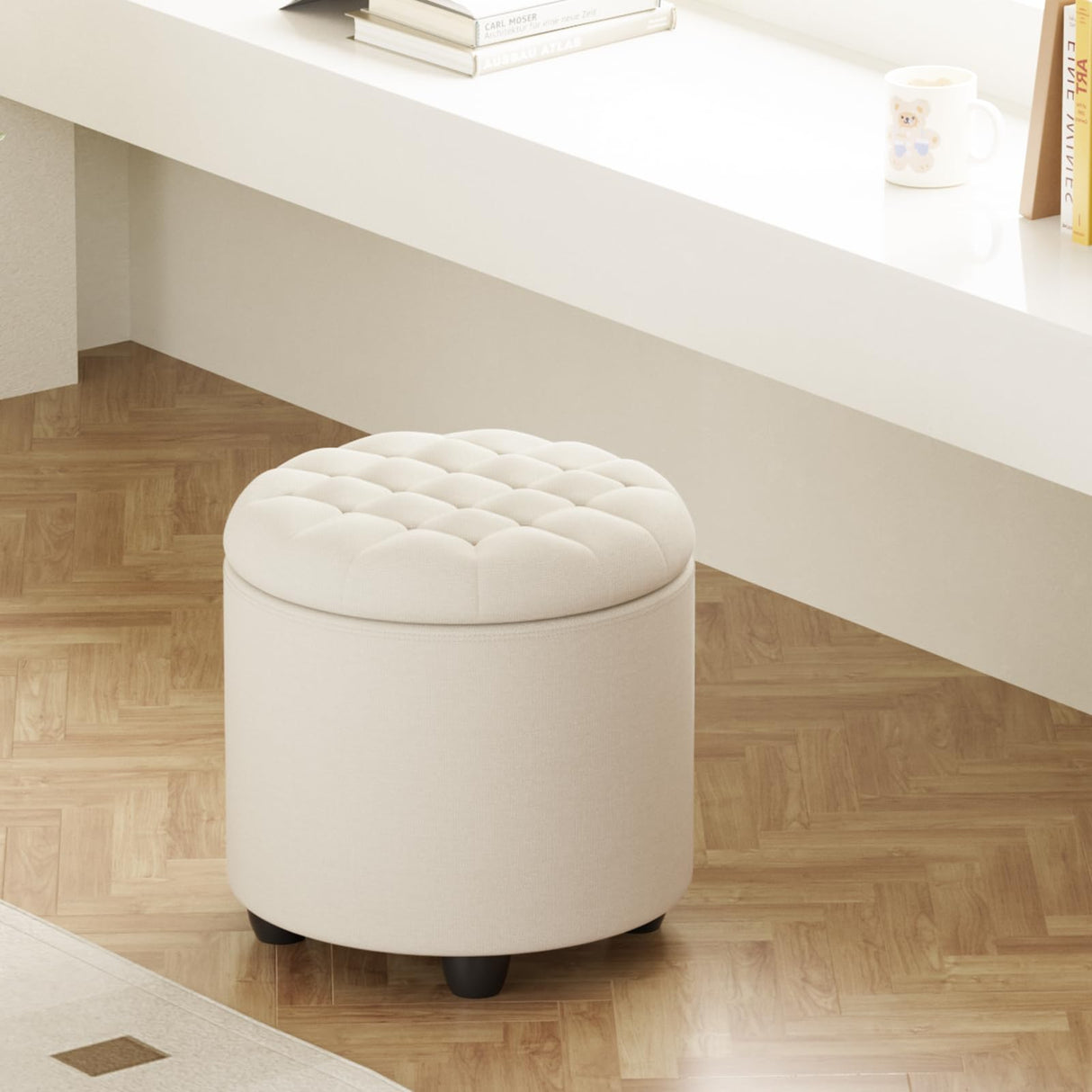 Modern Round Storage Ottoman,Button Tufted Ottoman Foot Stools Ottoman Footstool