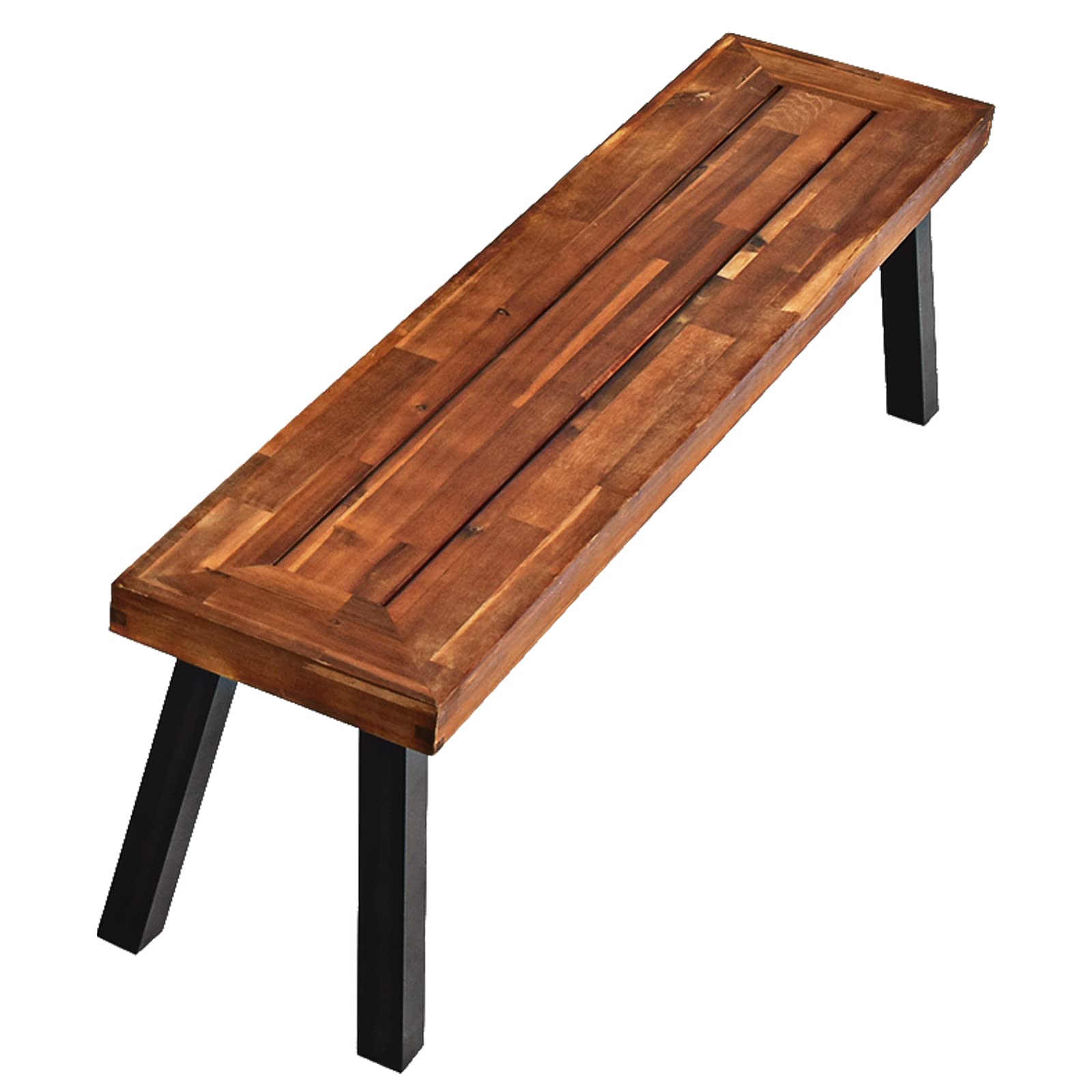 Outdoor Acacia Wood Bench, Patio Dining Bench Picnic Bench with Steel Legs