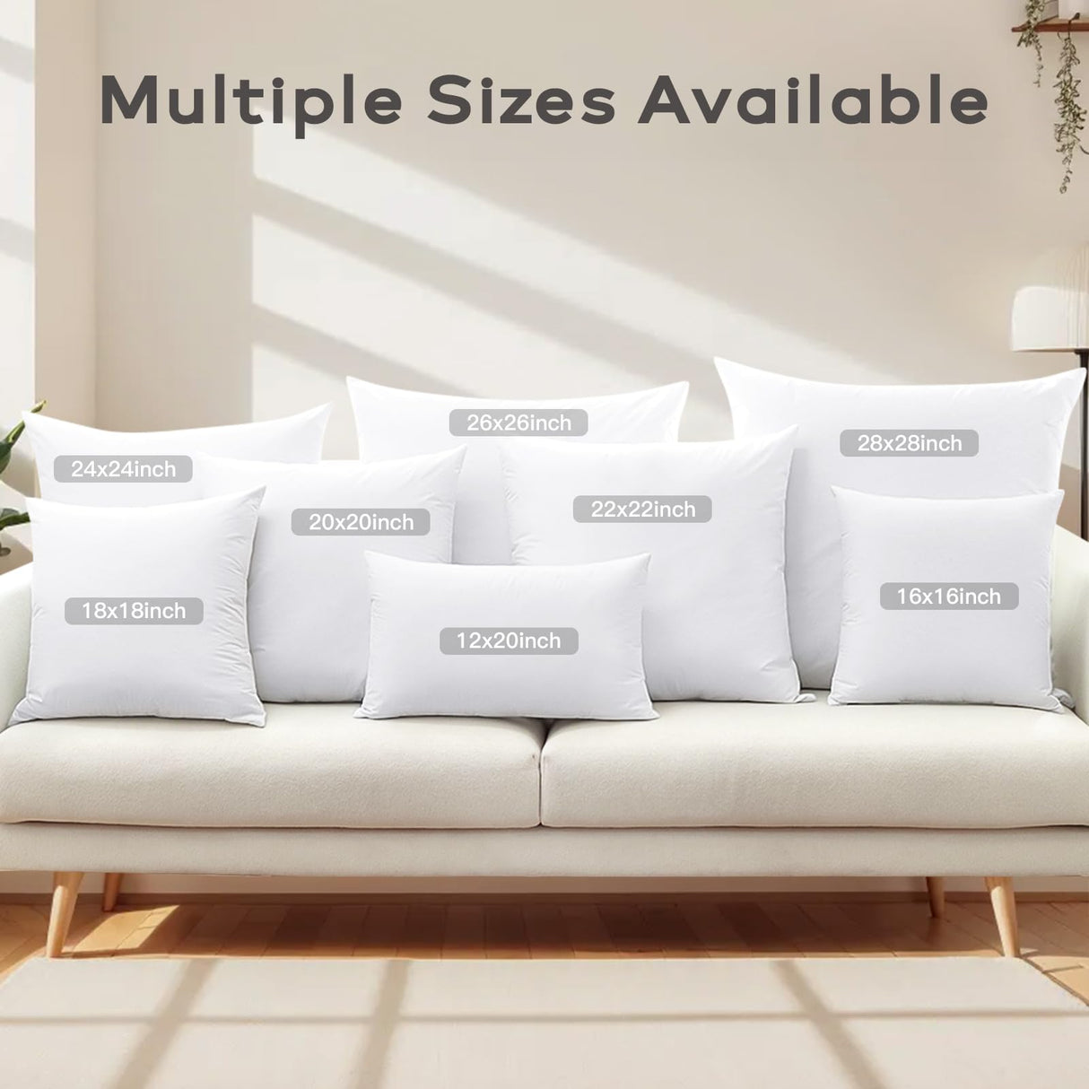 Set of 2 Down and Feather Throw Pillow Inserts 20x20 Soft Fluffy Pillow