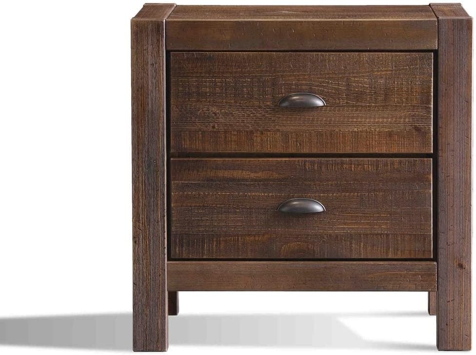 Montauk 2-Drawer Bedside Nightstand, Solid Wood with Rustic Walnut Finish