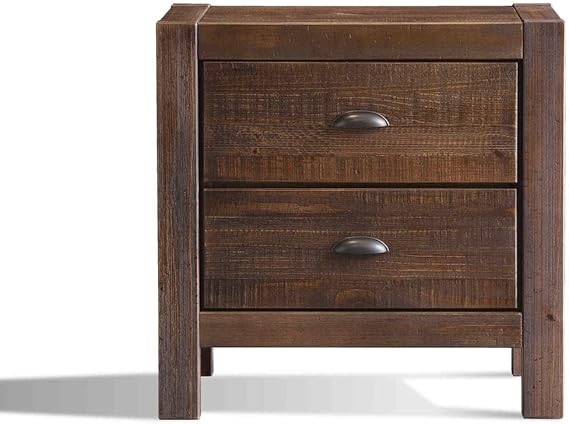 Montauk 2-Drawer Bedside Nightstand, Solid Wood with Rustic Walnut Finish