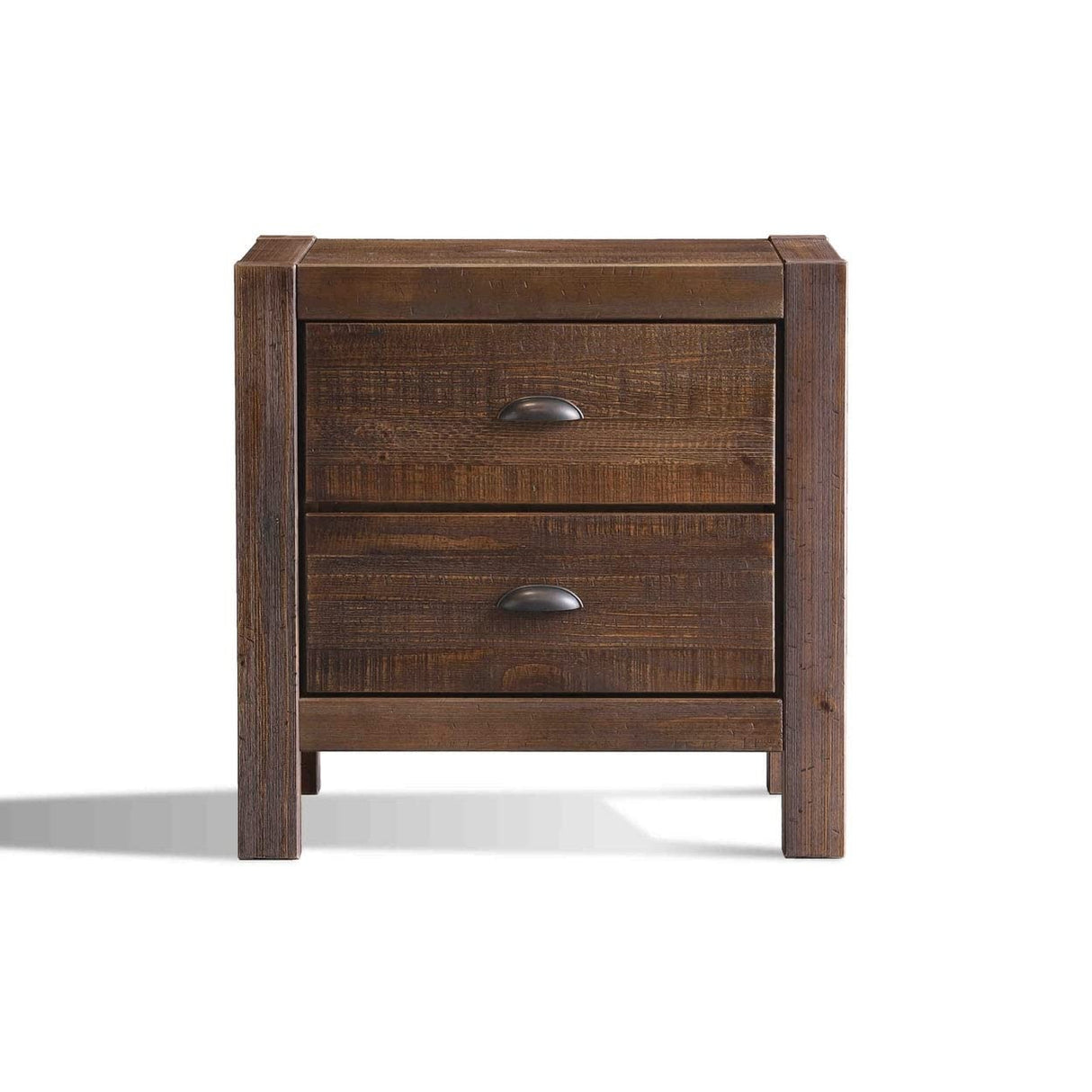 Montauk 2-Drawer Bedside Nightstand, Solid Wood with Rustic Walnut Finish