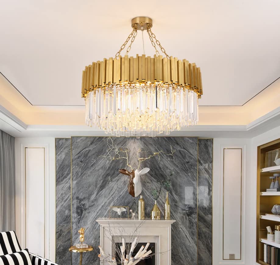 Gold Luxury Crystal Chandelier for Living Room Round Stainless Steel E14 Pendant Lamp