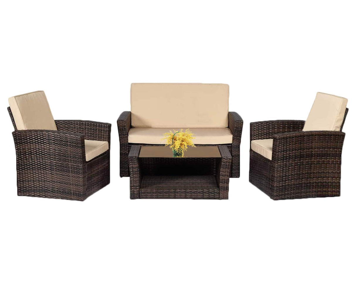 4 Pieces Outdoor Patio Furniture Sets Sectional Sofa Rattan Chair Wicker Conversation Set Outdoor