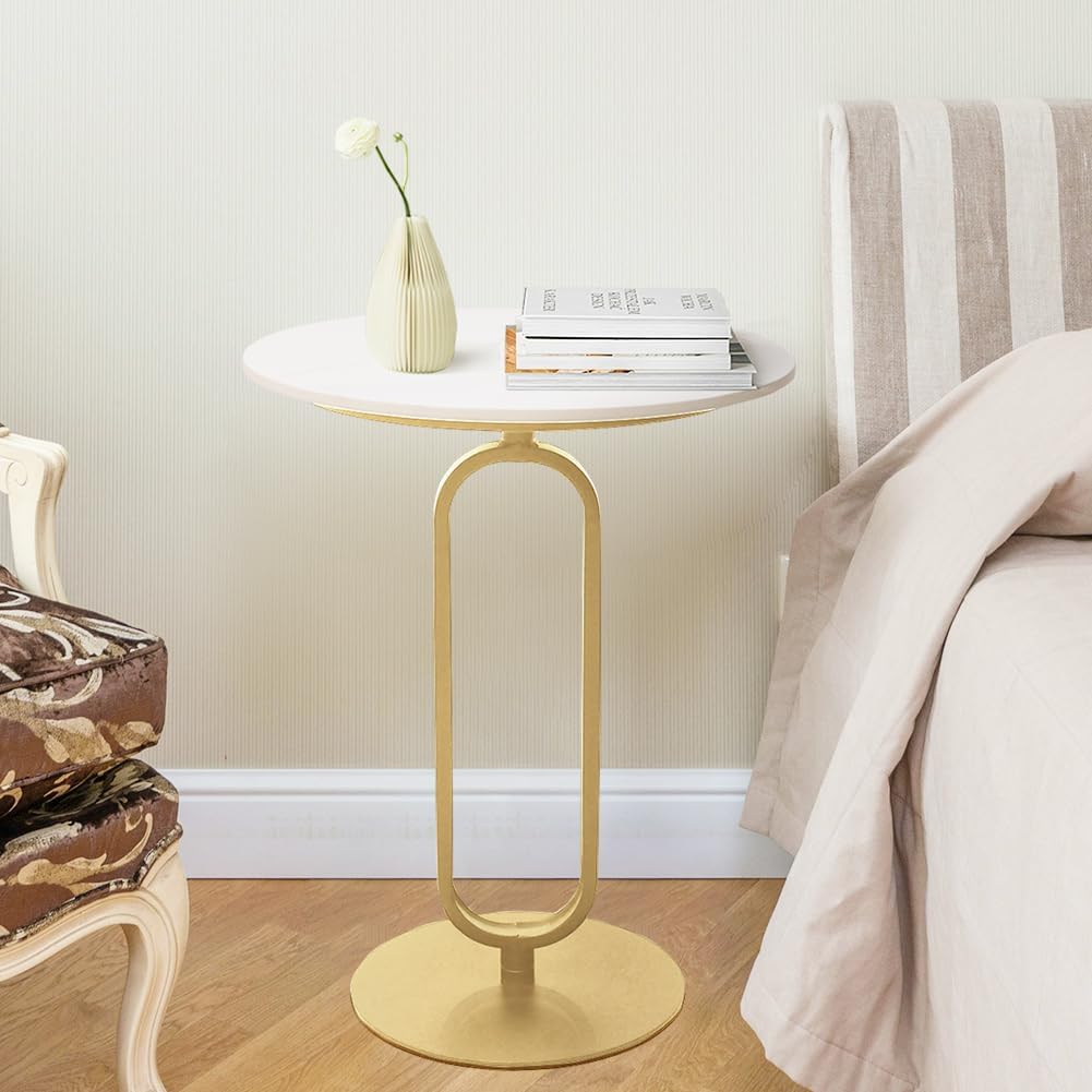 Side Table with Marble Top Metal Pub Bar Round Table Modern Sofa Side End Table Coffee