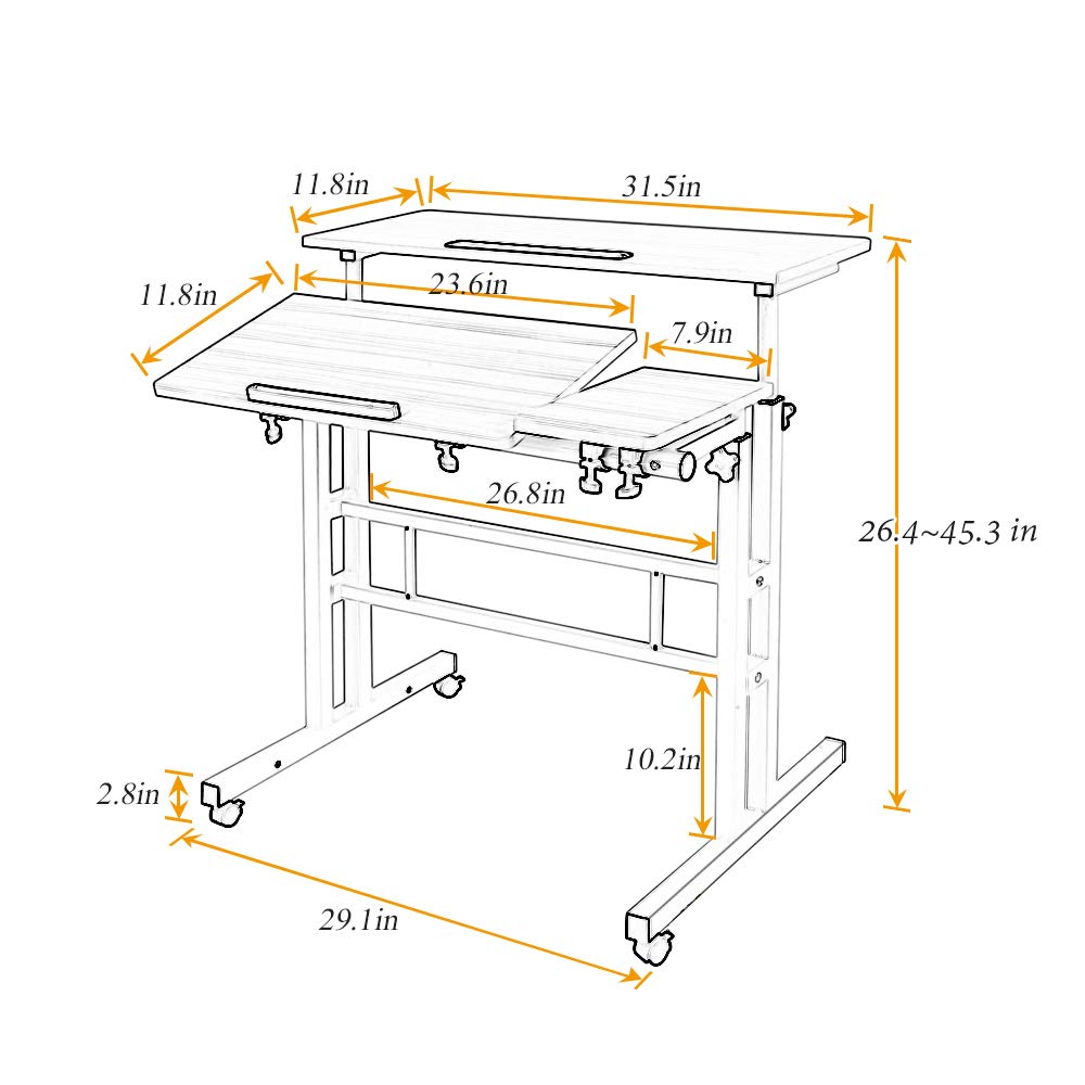 DlandHome Sit-Stand Desk Cart Mobile Height-Adjustable Sit to Stand Office Desk Riser Standing Table Workstation Mobile Desk, Black 101-2BK