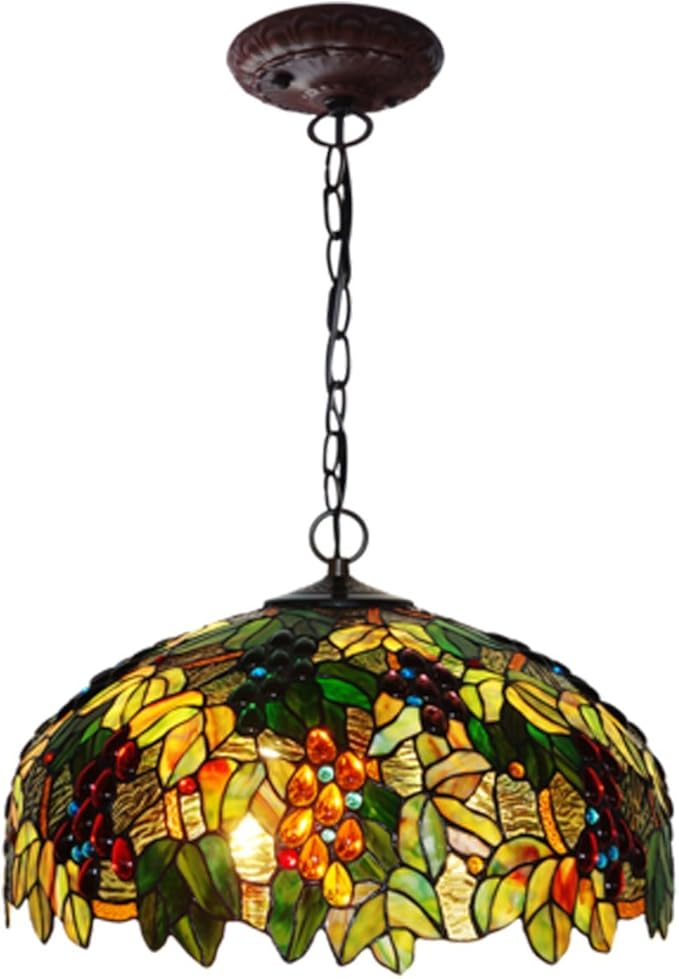 Tiffany Pendant Light Grape Art 20" E26 Stained Glass Pendant Lamp Creative Art Ceiling