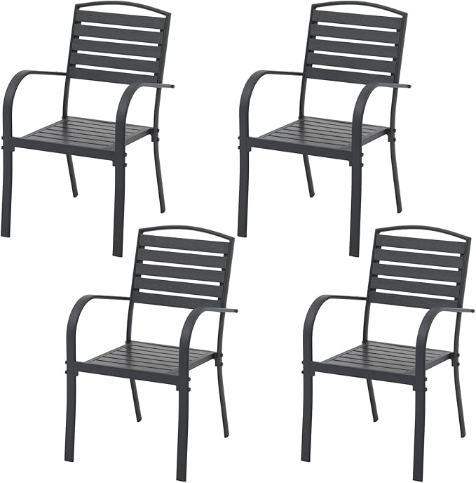 Patio Dining Chairs Set of 2, Aluminum Outdoor Dining Chairs with Faux Wood Slats