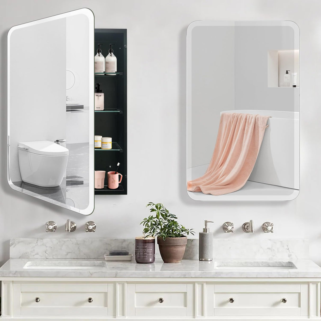 Medicine Cabinet with 16" x 26" Frameless Mirror, Black Large Modern Medicine Cabinet