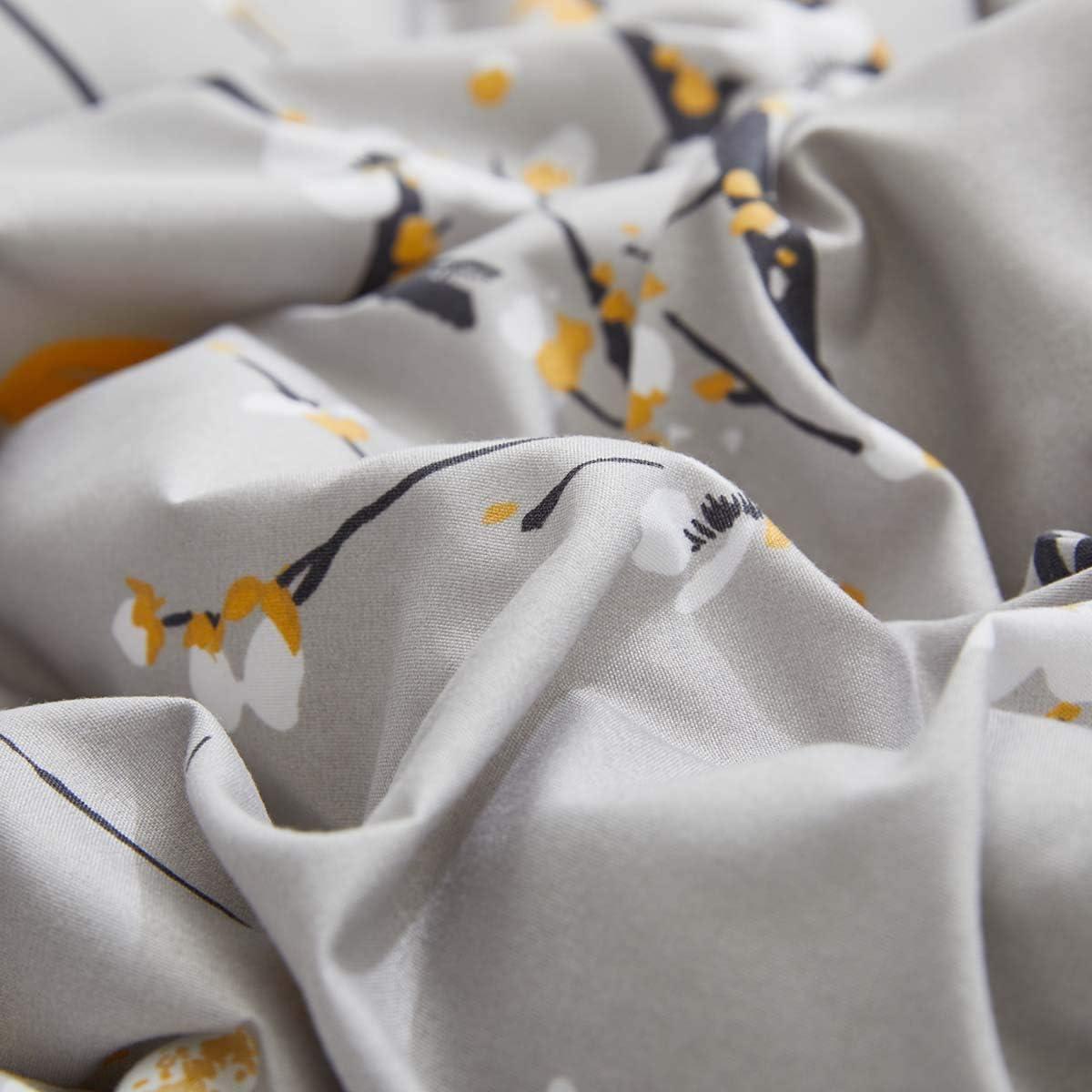 Gray Comforter Sheet Set Bed in a Bag 7 Pieces King Size Tree Branch Bloom Flower Spring Summer Bedding Set (1 Comforter 2 Pillow Shams 1 Tan Flat Sheet 1 Fitted Sheet 2 Pillowcases)