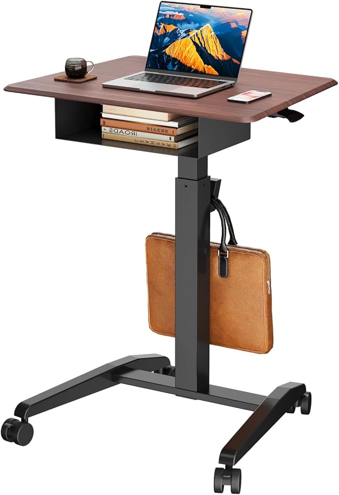 Height Adjustable Rolling Laptop Desk with Shelf,Mobile Standing Desk