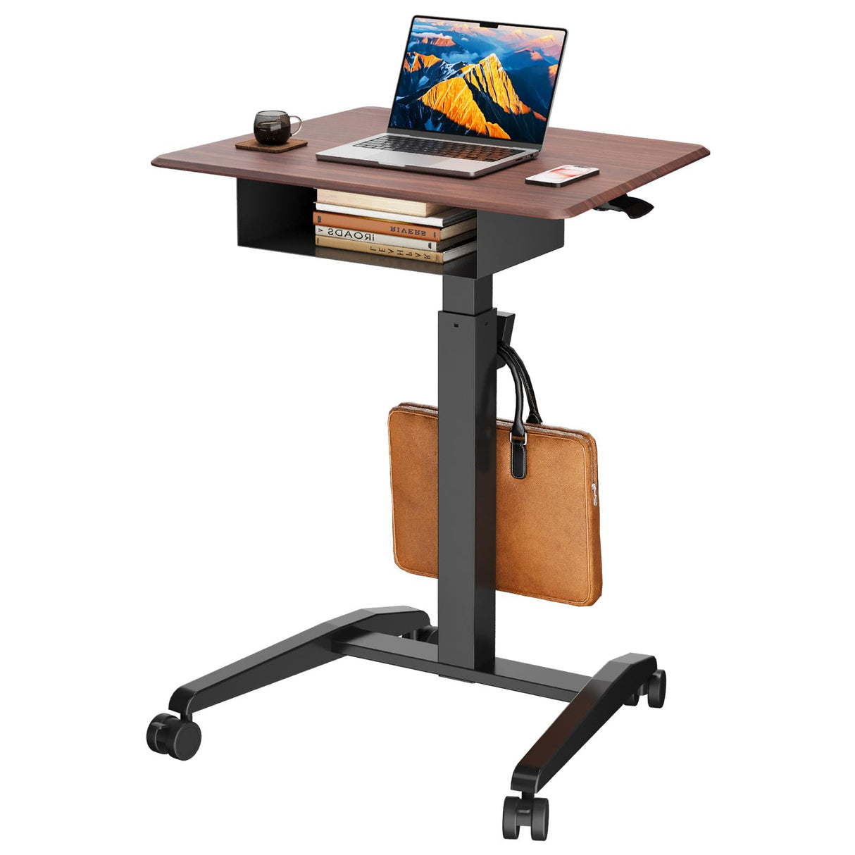 Height Adjustable Rolling Laptop Desk with Shelf,Mobile Standing Desk