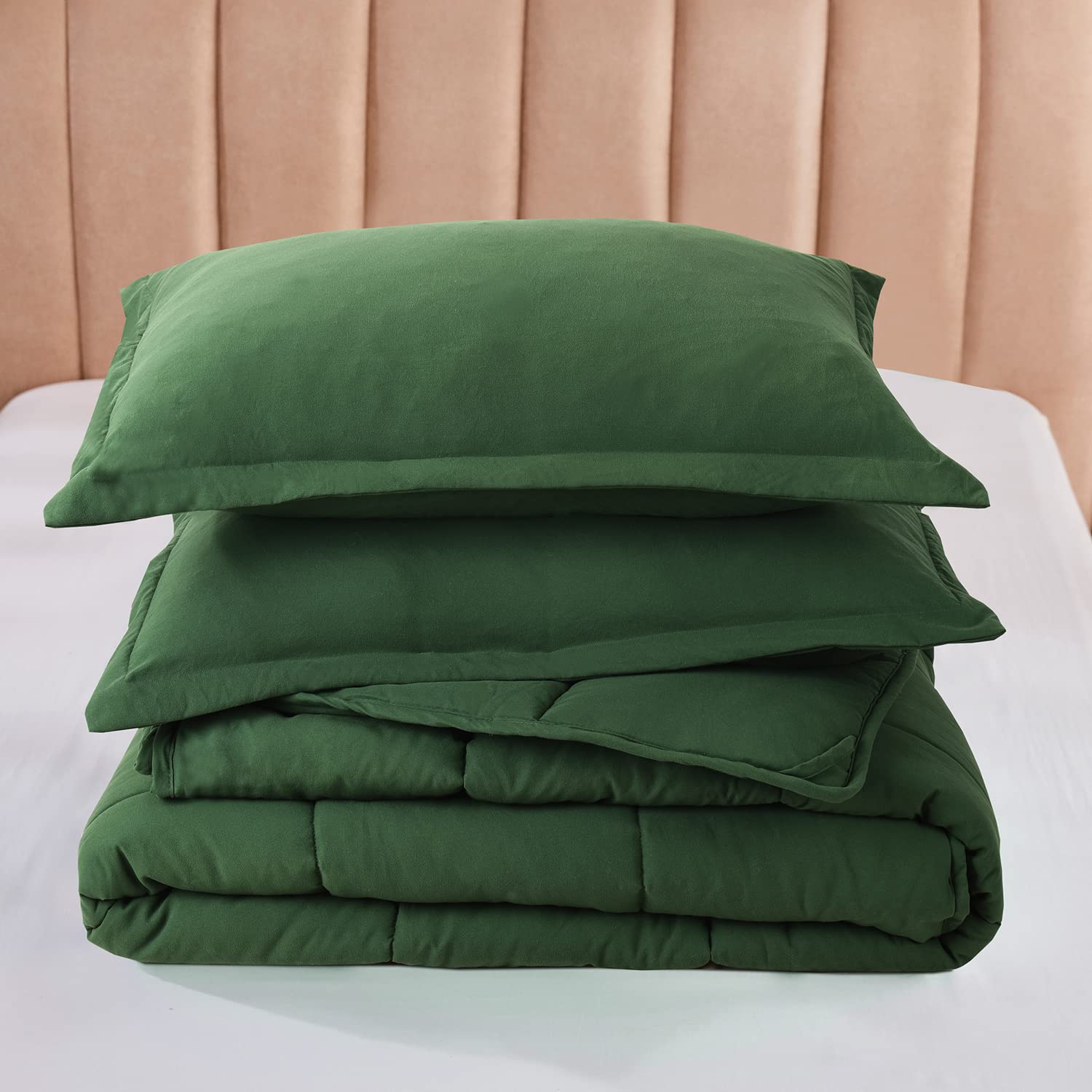 3pc Prewashed Green Queen Size Comforter Duvet Insert - All Season Quilted Down Alternative Comforter