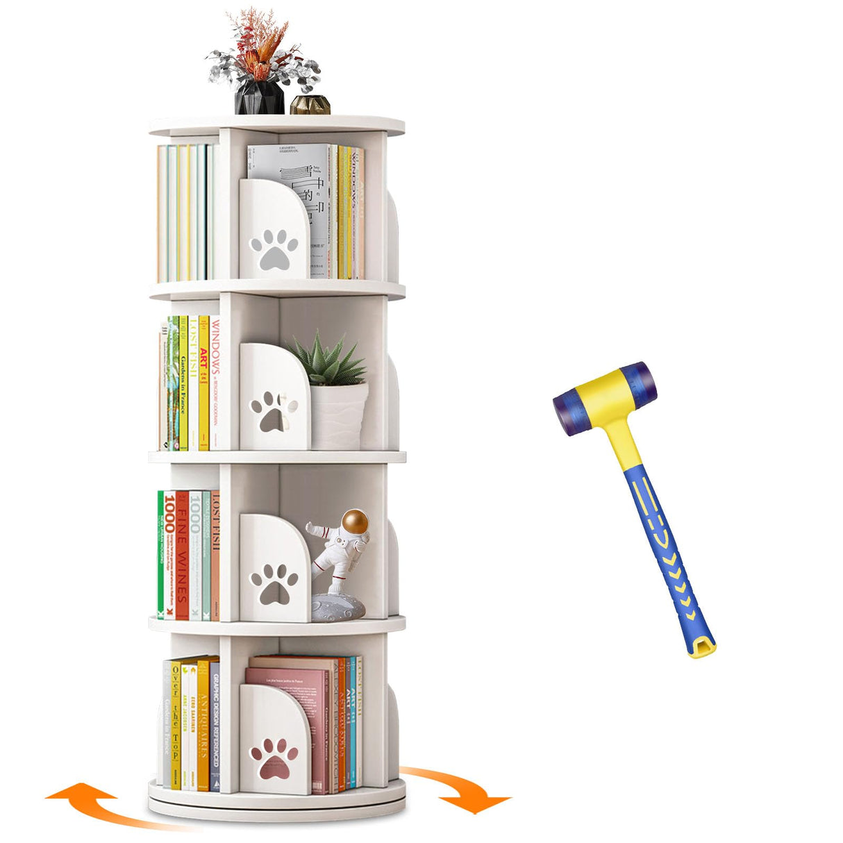 360°Rotating Bookshelf 4-Tier Large Capacity 18" Diameter Kids Bookshelf