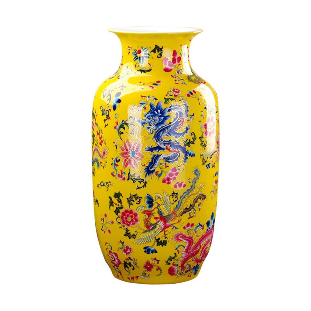 Vases for Decor Vase Ceramic Classical Creative High-Grade for Decoration Art Home Household Wedding Living Room Bedroom Office Table Yellow 27 x 58 cm Jar