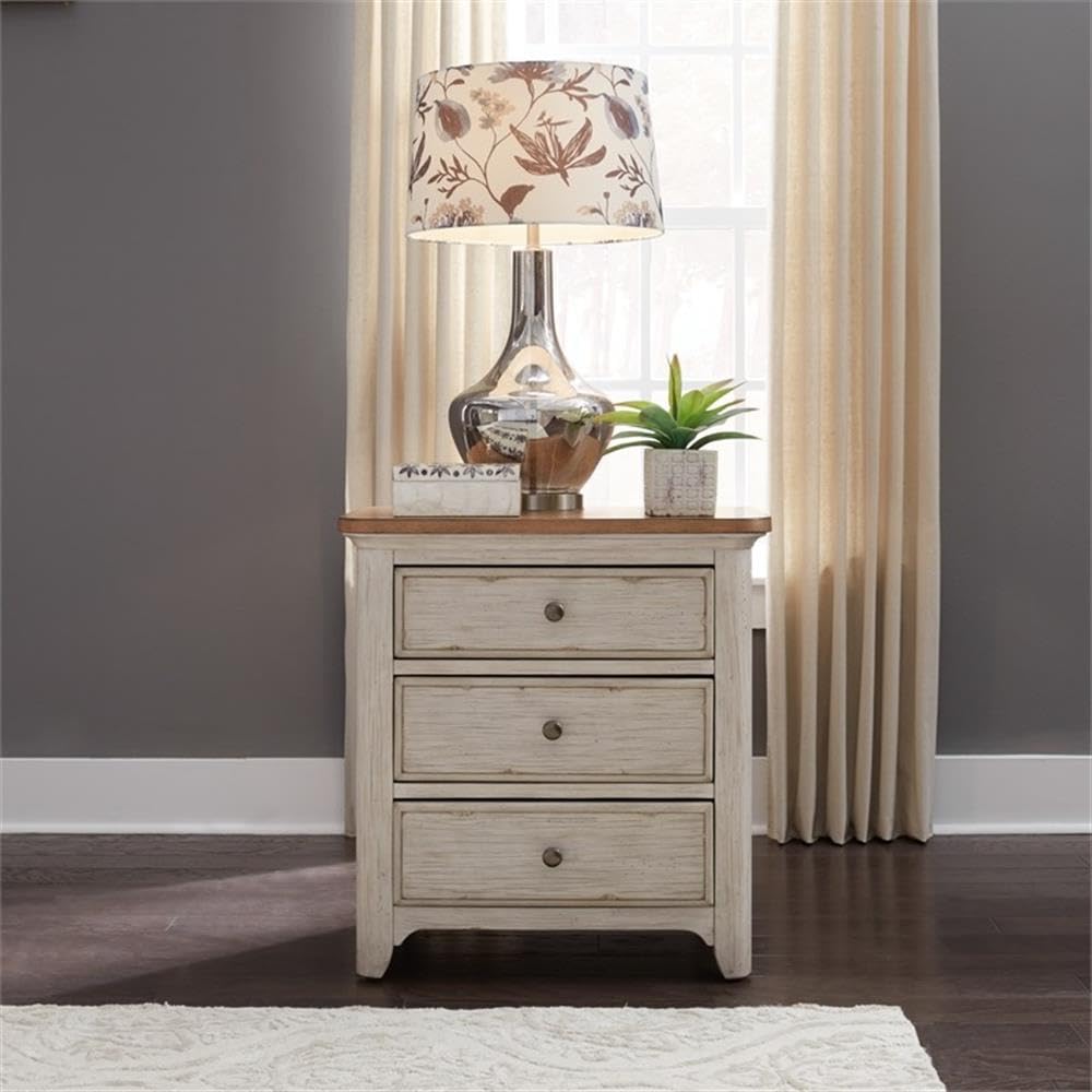 Farmhouse Reimagined White 3 Drawer Night Stand w/Charging Station