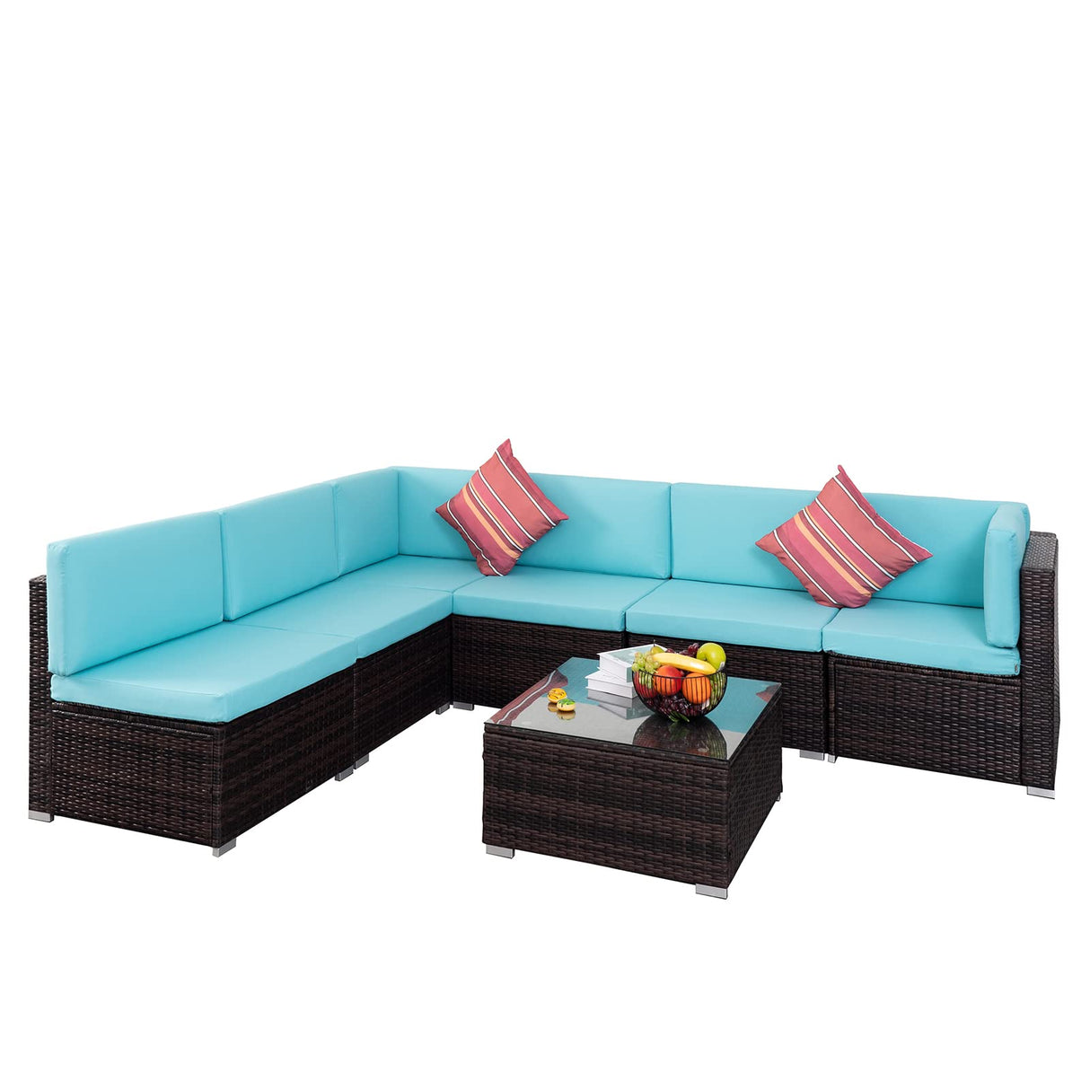 Outdoor Wicker Patio Furniture Set - 7 Piece Rattan Conversation Sets - Sectional Sofa