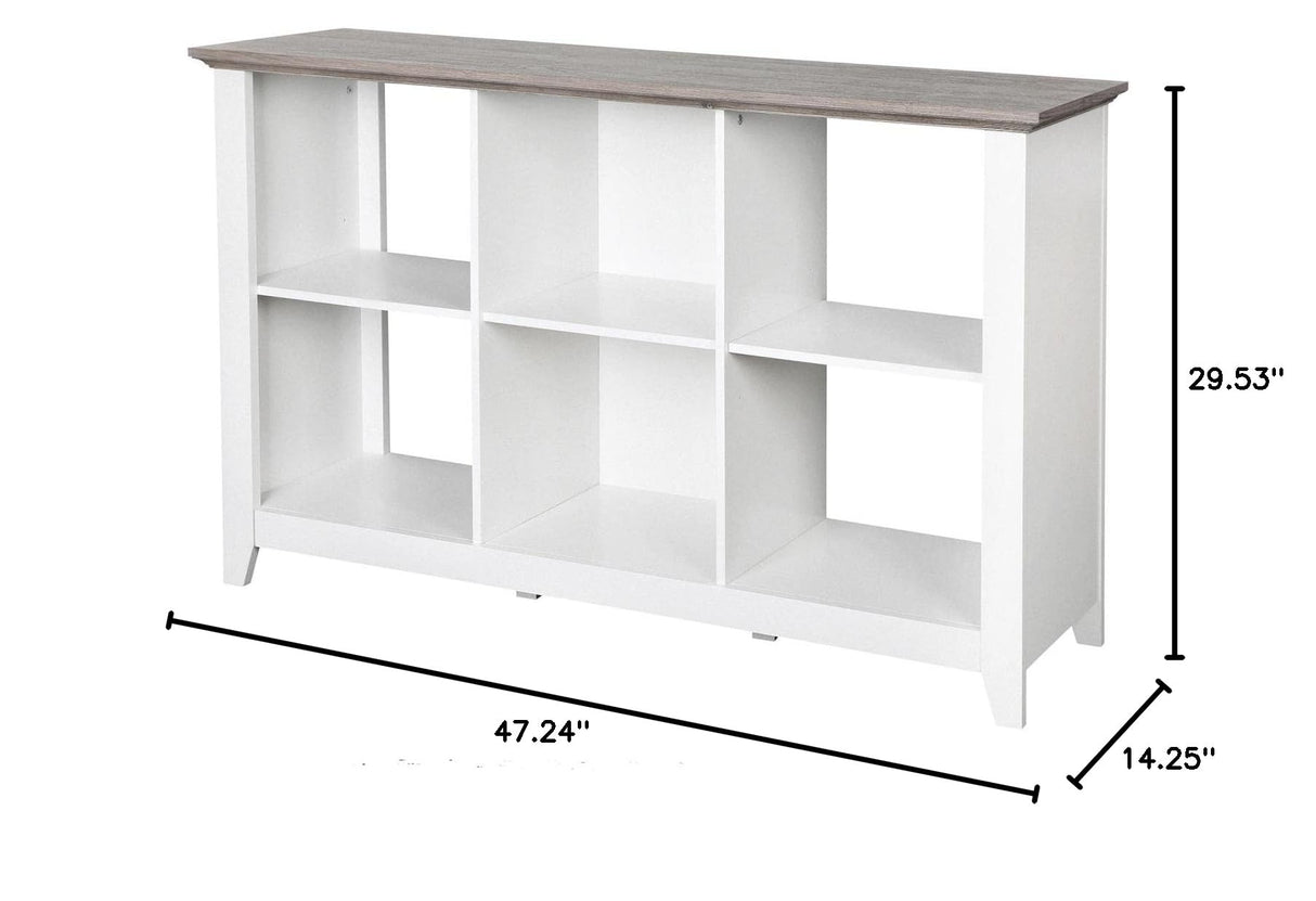 6-Shelf Modern Wood Storage Cube Bookcase, Square Organizer Cubby, White/Driftwood
