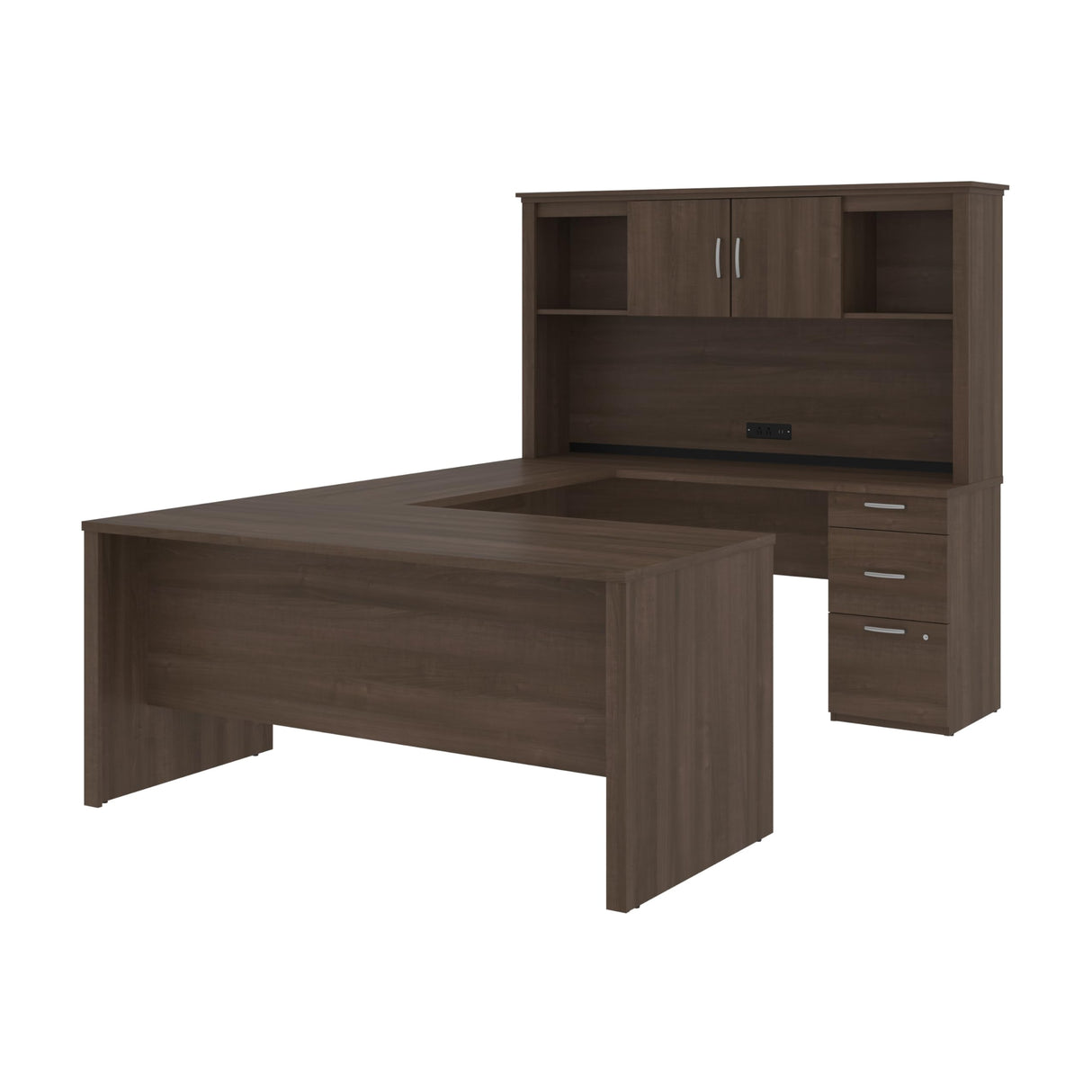 Logan U or L-Shaped Executive Office Desk with Pedestal and Hutch in Antigua, 66W