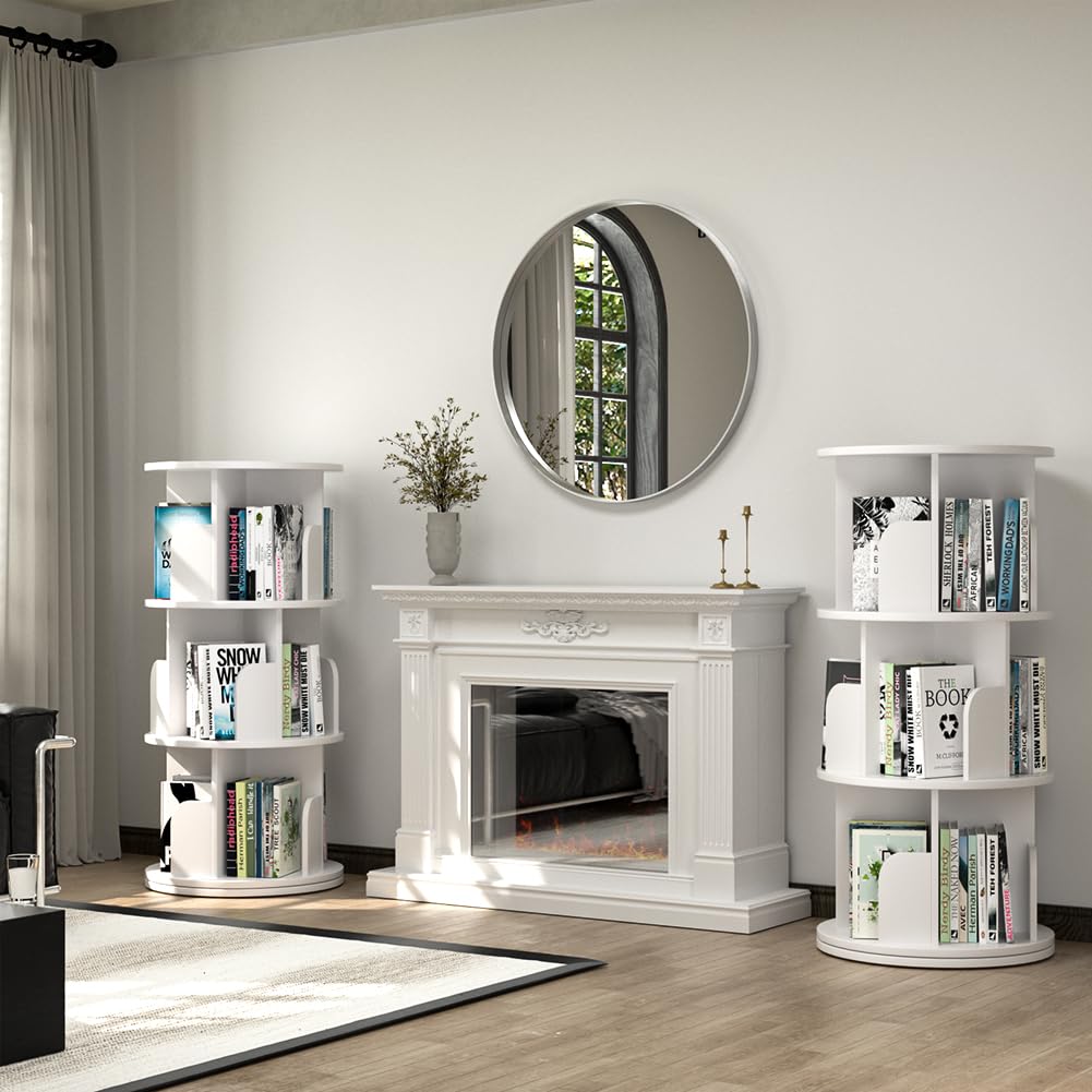 Rotating Bookshelf, Revolving Bookcase 360 Display Round Bookshelf Narrow Swivel Corner Book Shelf