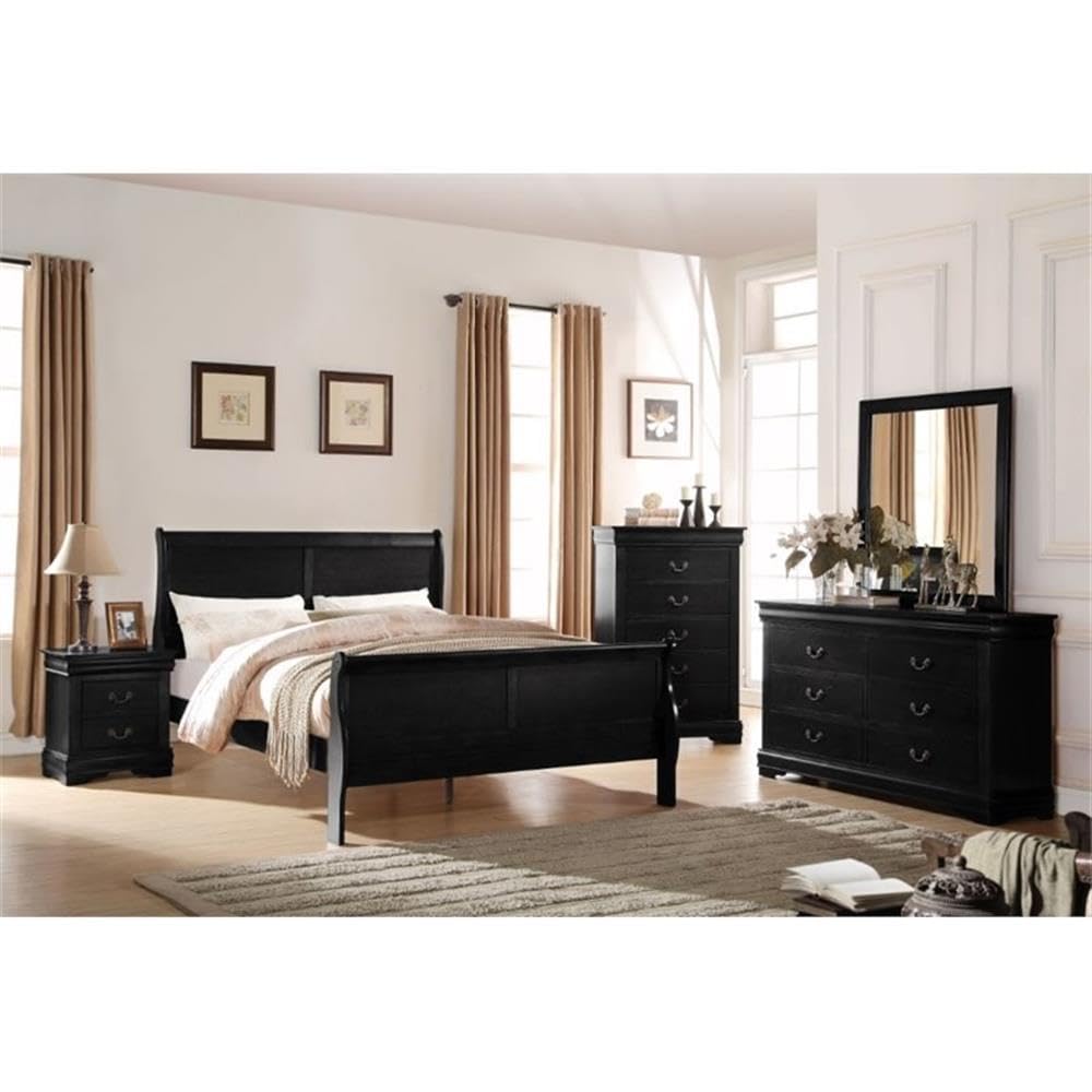 Louis Philippe 6 Drawers Dresser in Black