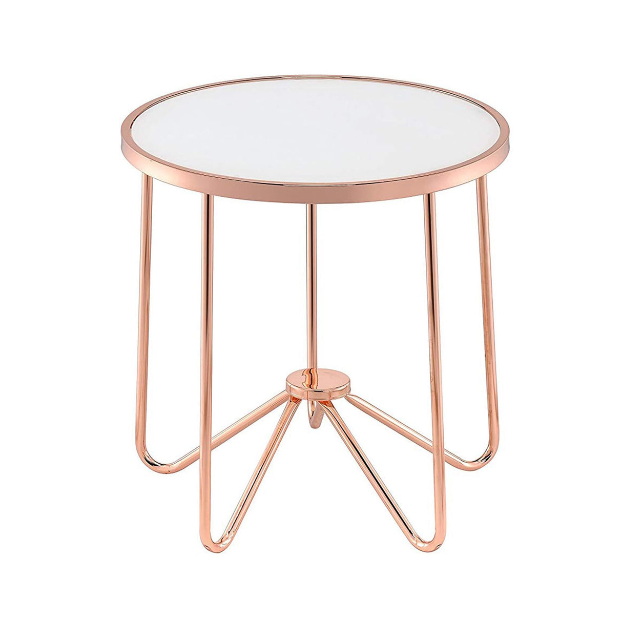 Alivia Round Glass Top End Table in Frosted Glass and Rose Gold