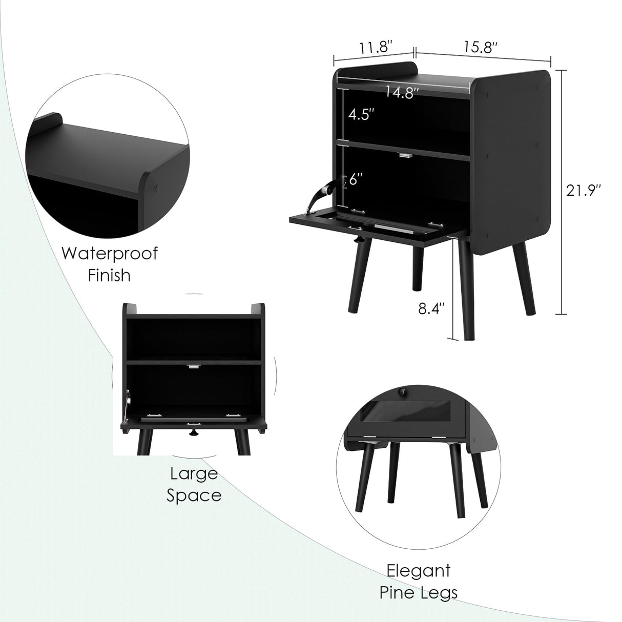 Night Stand Black Nightstand Modern Side Table Bedroom Night Stand End Table with Drawer Mid