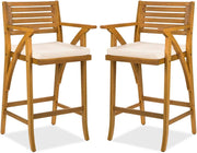 Set of 2 Outdoor Acacia Wood Bar Stools Bar Chairs for Patio, Pool