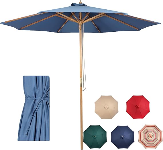 9ft Bamboo Umbrella, Outdoor Patio Umbrella, Waterproof Market Umbrella