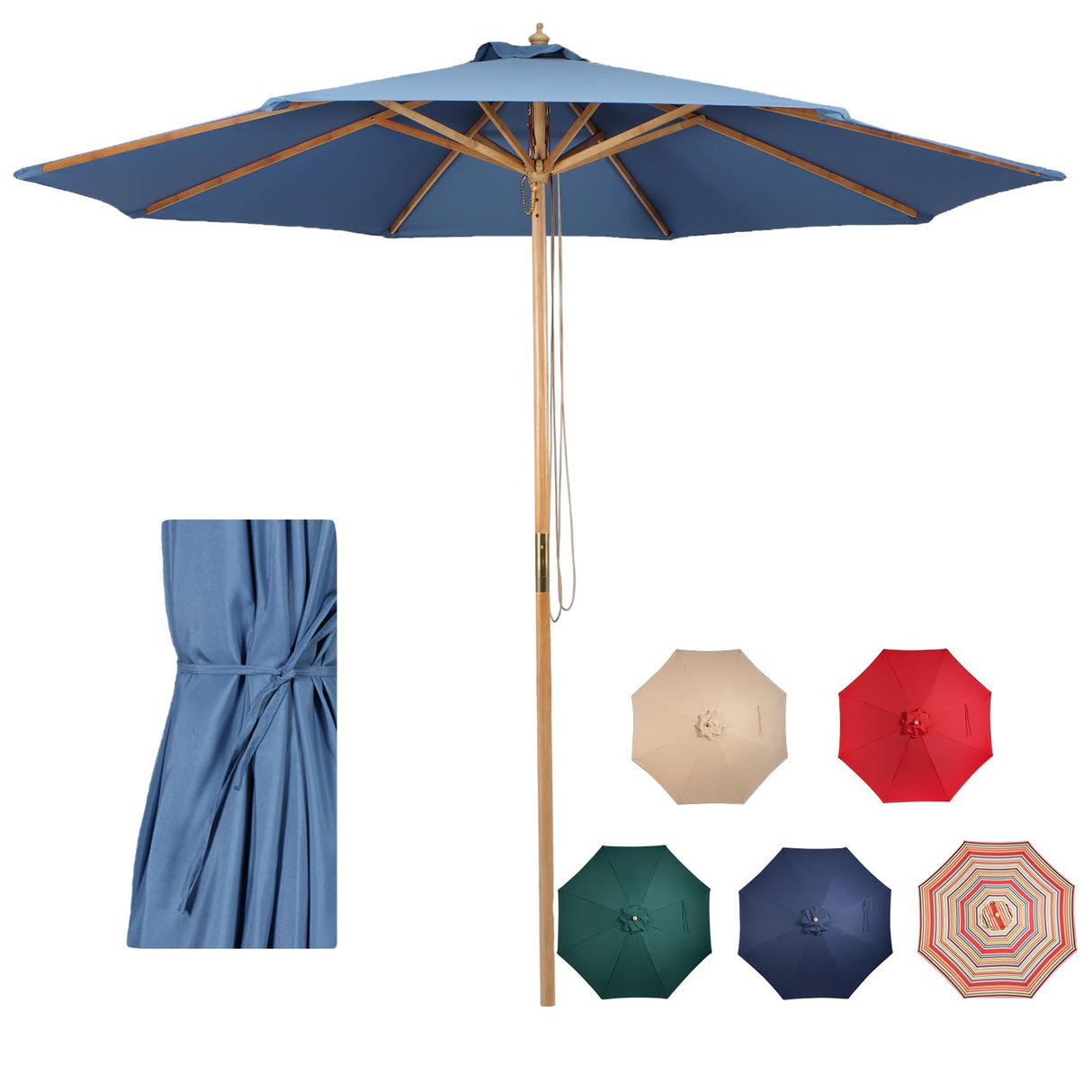 9ft Bamboo Umbrella, Outdoor Patio Umbrella, Waterproof Market Umbrella