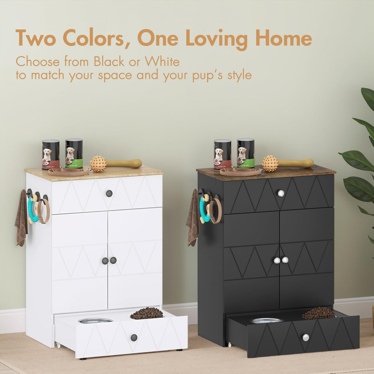 Raised Dog Feeding Station with Storage Cabinet