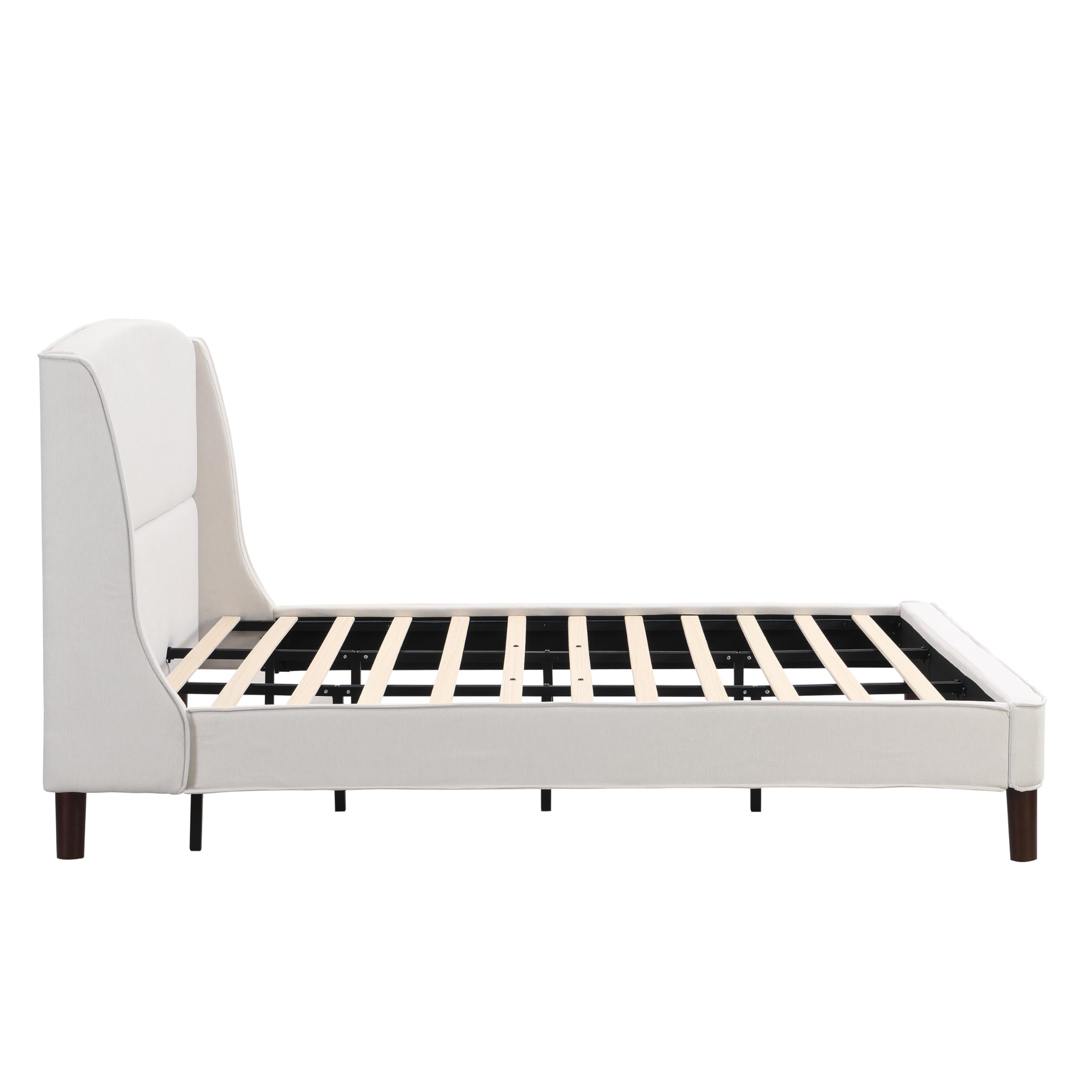 Merax King Size Upholstered Platform Bed Frame, with Wingback Headboard, Beige