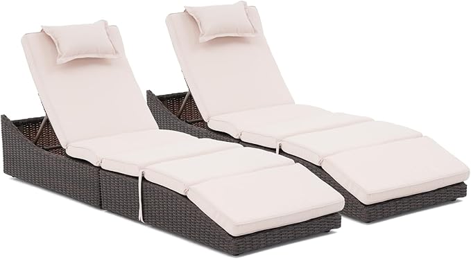 Folding Pool Lounge Chair Set of 2 Outdoor Adjustable Chaise Lounge Chair