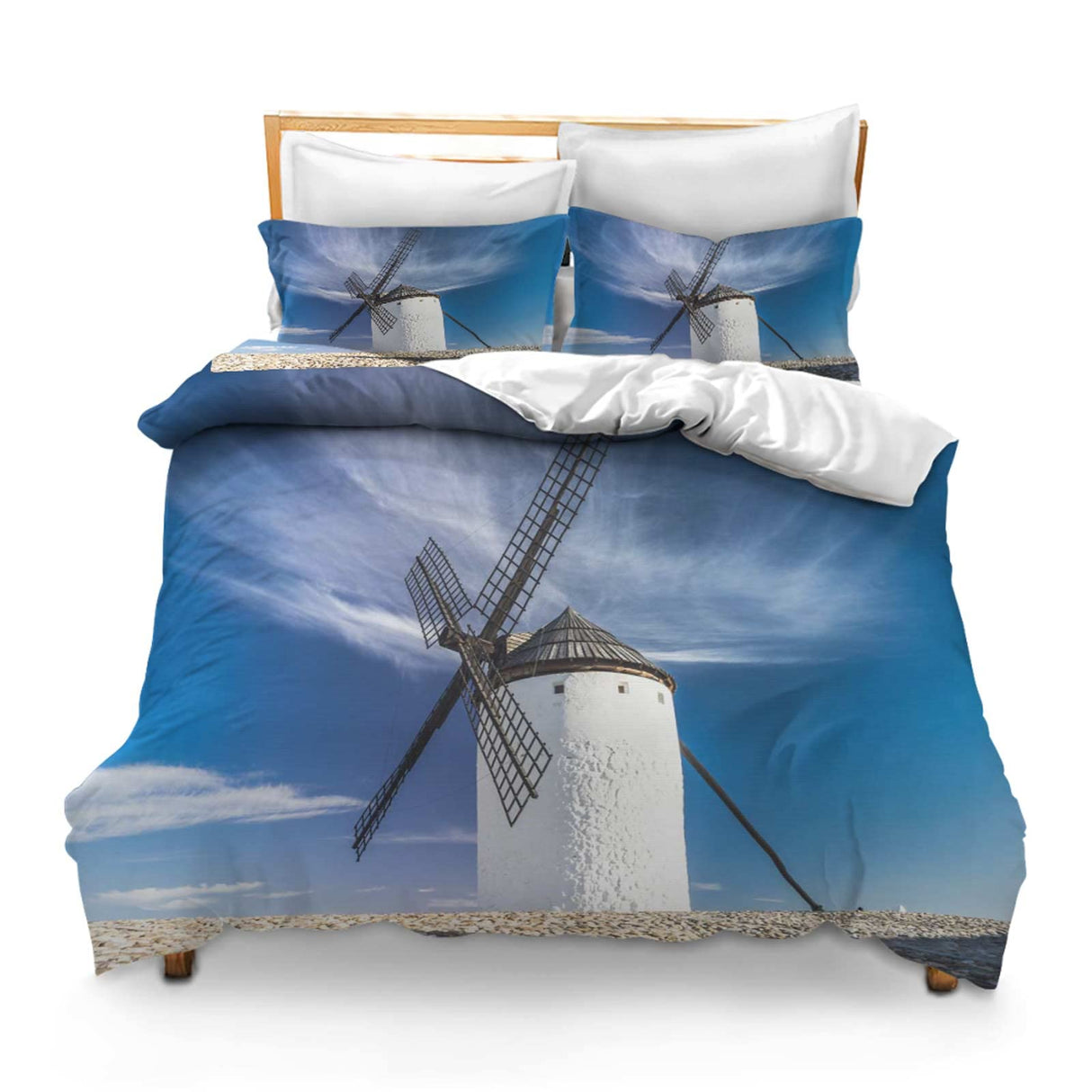 Printed Comforter Cover Set Full Size Mill Wind Mill Tourists Tourism Windmills for Kids Girls