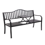 59" Outdoor Metal Bench Patio Bench with Built in Table Park Bench Garden Bench