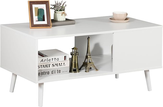 2 Tier Wooden Coffee Table with Storage for Living Room,