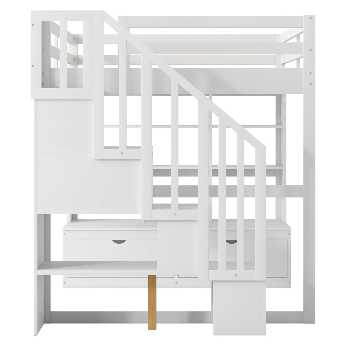 Size Loft Bed with Desk and Storage Stairs, Wood Loft Bed Full with Shelves & 2 Storage