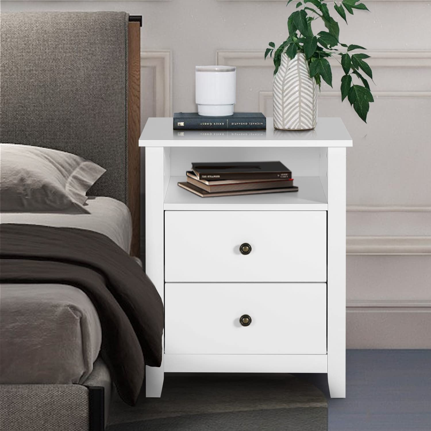 White Nightstand Set of 2, Bedroom Nightstand