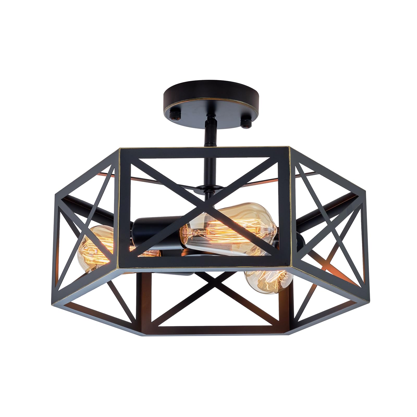 Farmhouse Semi Flush Mount Ceiling Light Fixture, 3-Light Industrial Black Close to Ceiling Lights,Chandeliers