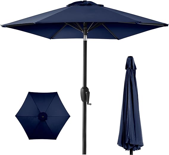 7.5ft Heavy-Duty Round Outdoor Market Table Patio Umbrella w/Steel Pole, Push Button Tilt