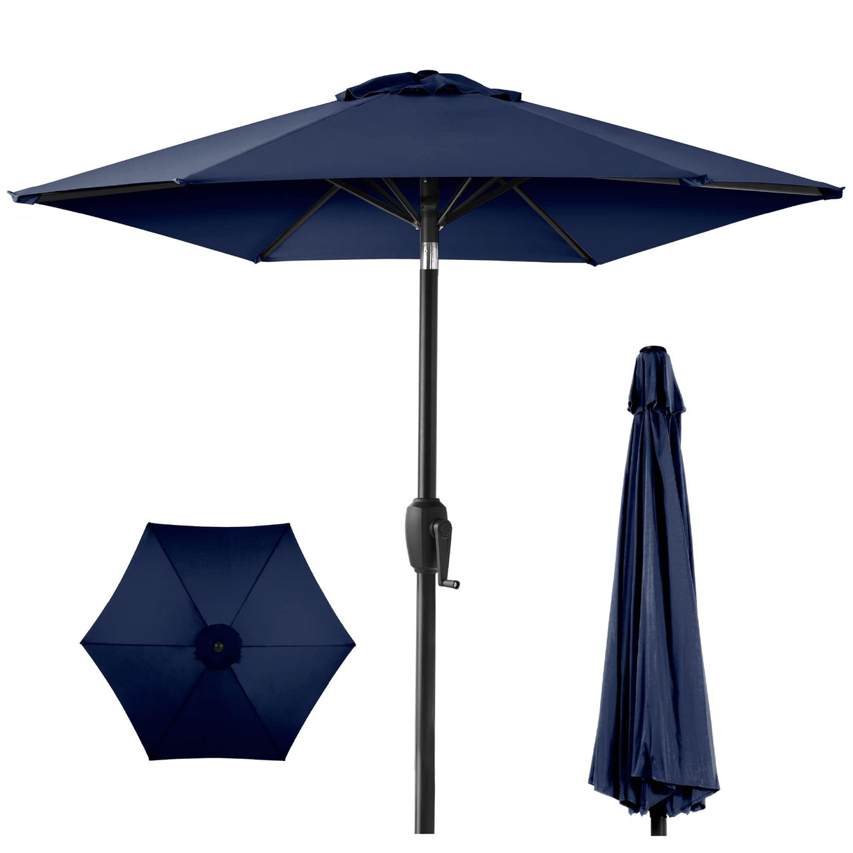 7.5ft Heavy-Duty Round Outdoor Market Table Patio Umbrella w/Steel Pole, Push Button Tilt
