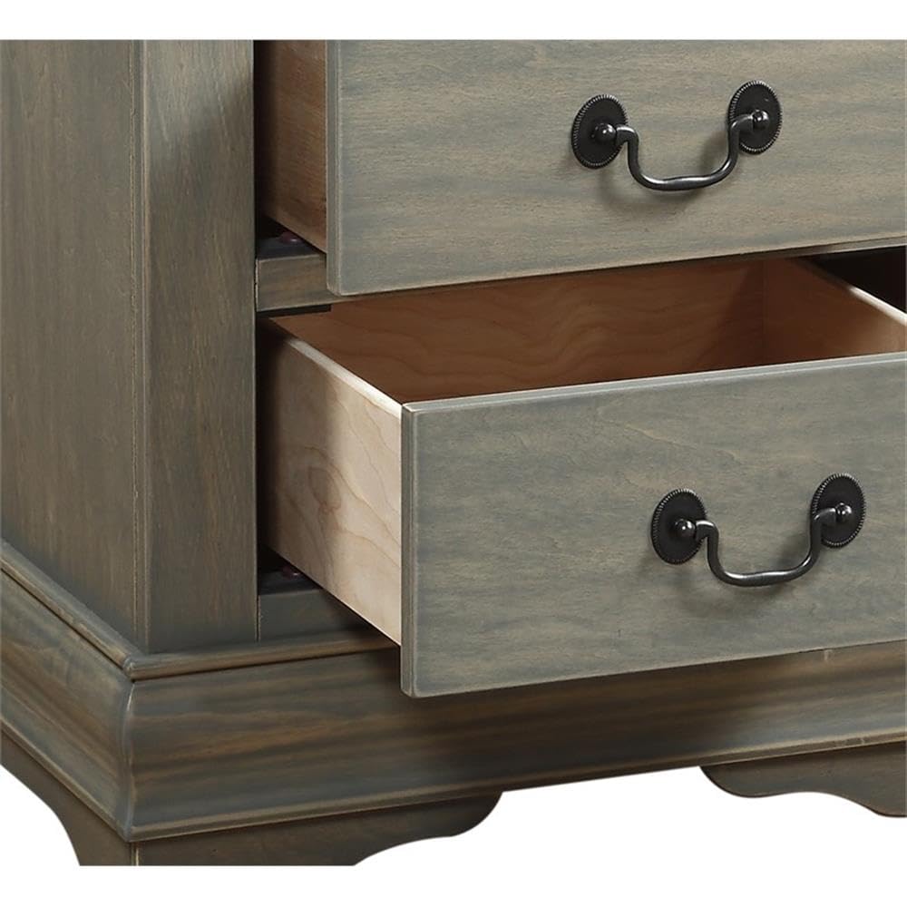 Wood Nightstand with 2 Drawers in Antique Gray