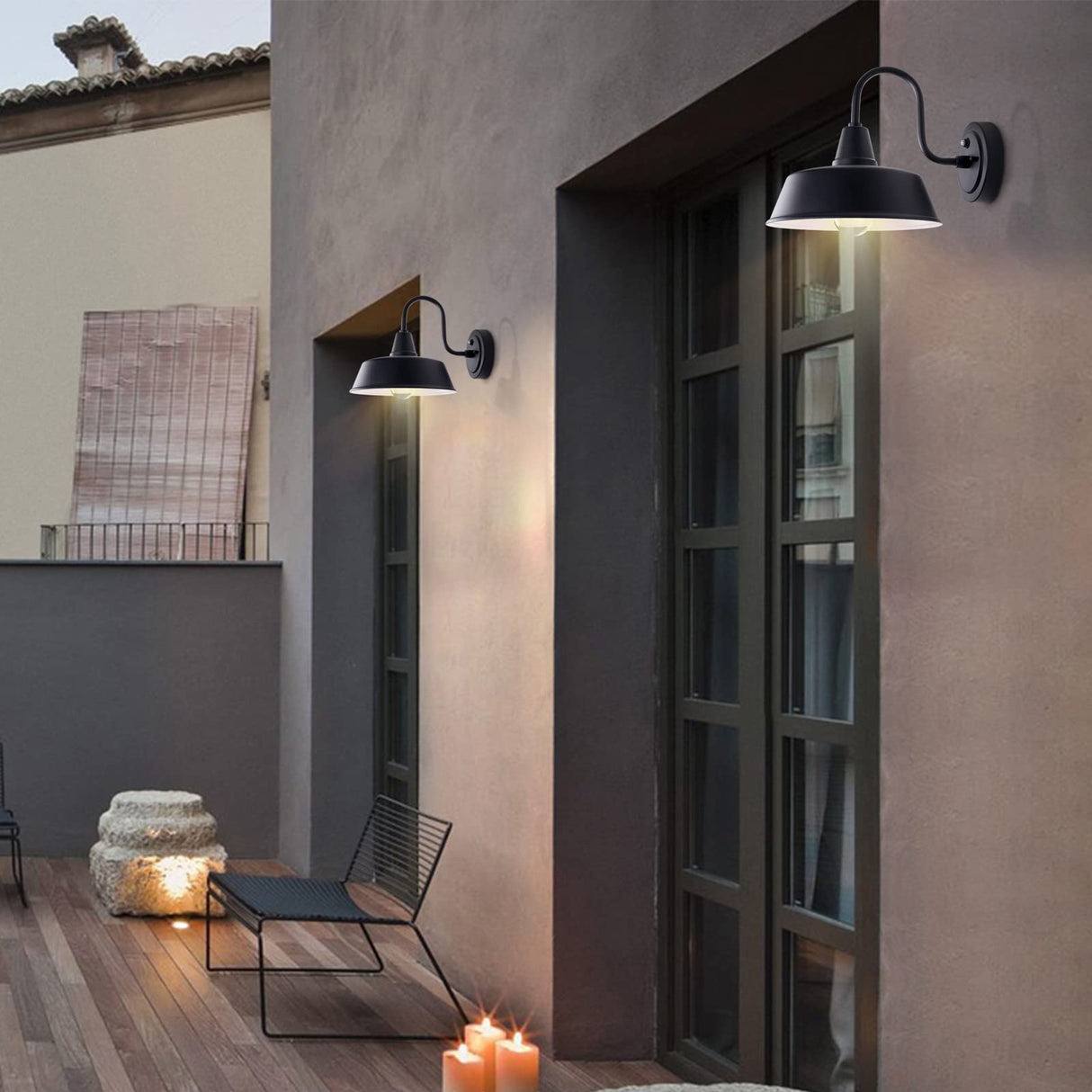 Large Barn Light Outdoor with Dusk to Dawn Sensor, 12in. Exterior Gooseneck Light