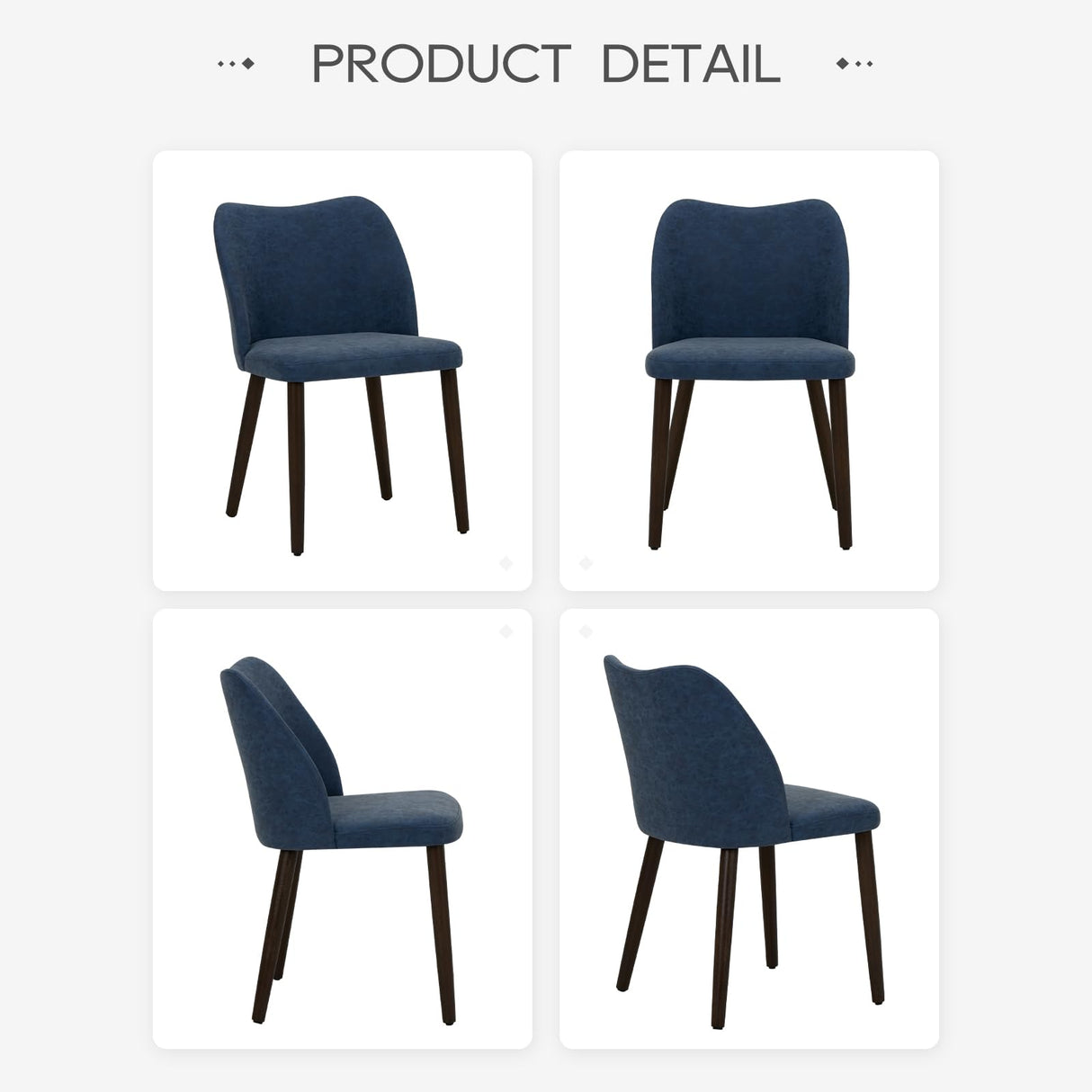 Upholstered Dining Chairs Set of 2 - Blue PU Leather