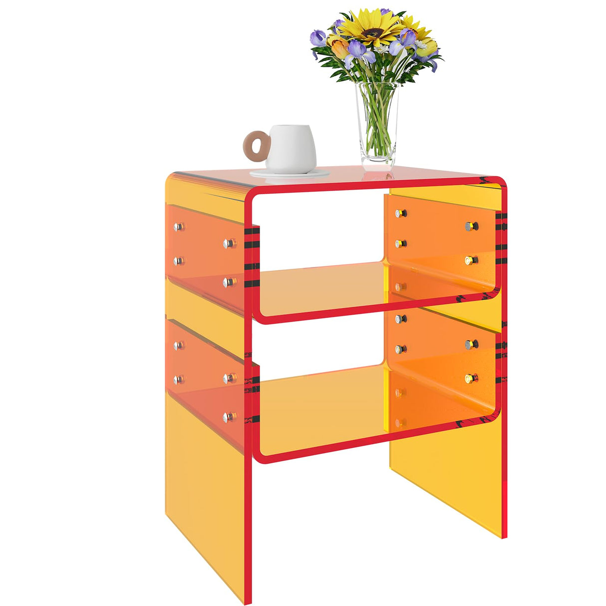 3 Tier Storage Shelf, Orange Acrylic Nightstand