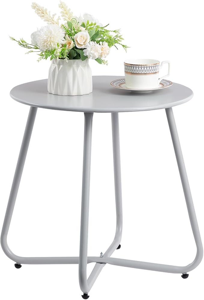 Small Round Patio Metal Side Snack Table, Accent Anti-Rust Steel Coffee Table